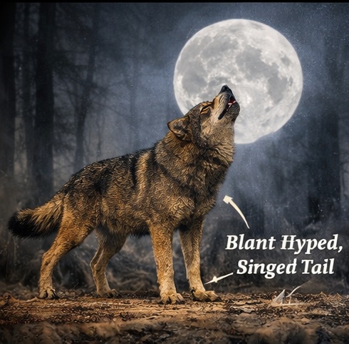 Extinct wolf howling at moon with text overlay