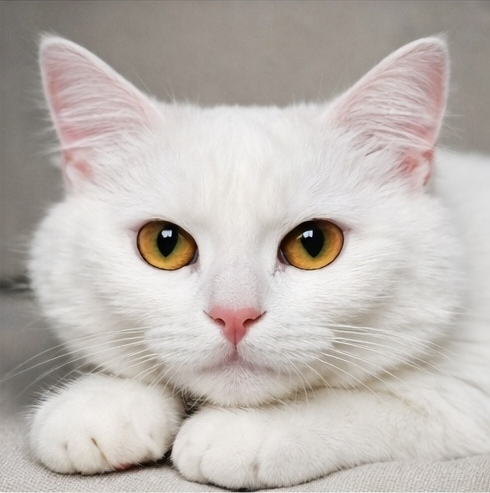 White cat with amber eyes