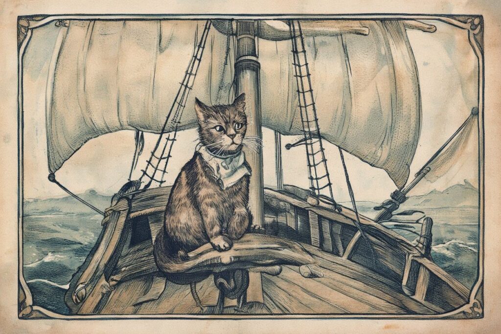 Black cat on a ship