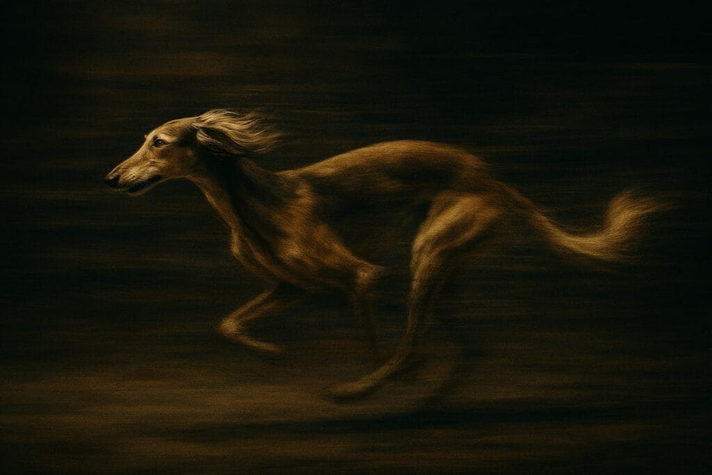Saluki Dog sprinting with motion blur.